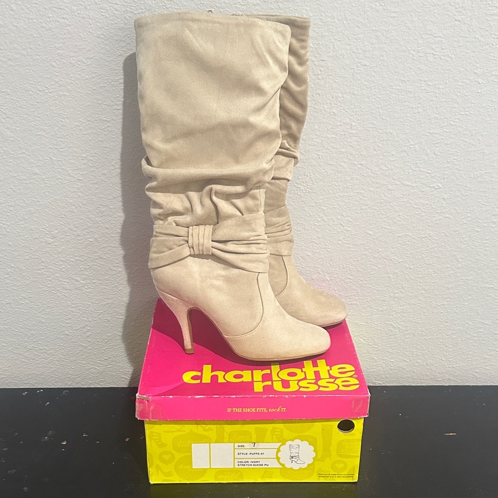 Charlotte Russe Beige Slouch Shin-High Heeled Boots
